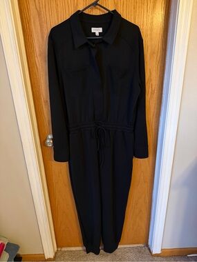 Evereve Black Long-Sleeve Drawstring Jumpsuit